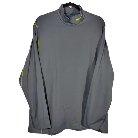 Nike Pro Combat Long Sleeve Shirt Men's XXL Fitted Gray Green Dri-Fit Mock-neck - Picture 1 of 7